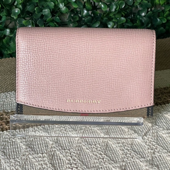 Burberry Handbags - Burberry Pink Leather and Checkered Canvas Wallet